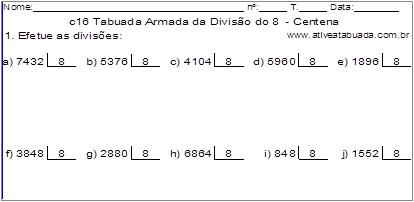 c16 Tabuada Armada da Divisão do 8 - Centena