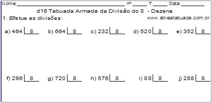 d16 Tabuada Armada da Divisão do 8 - Dezena