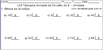 u16 Tabuada Armada da Divisão do 8 - Unidade