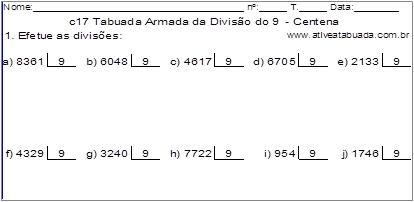 c17 Tabuada Armada da Divisão do 9 - Centena