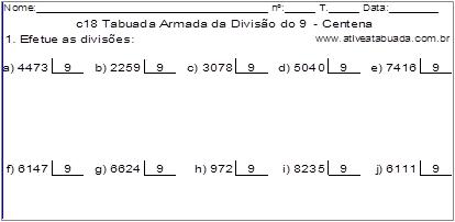 c18 Tabuada Armada da Divisão do 9 - Centena