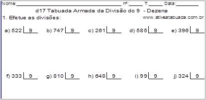 d17 Tabuada Armada da Divisão do 9 - Dezena