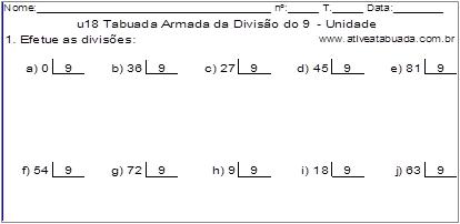 u18 Tabuada Armada da Divisão do 9 - Unidade