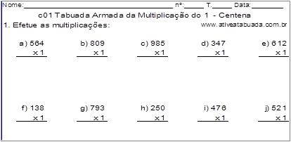 c01 Tabuada Armada da Multiplicação do 1 - Centena