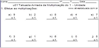 u01 Tabuada Armada da Multiplicação do 1 - Unidade