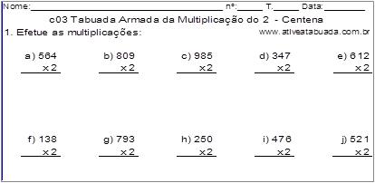 c03 Tabuada Armada da Multiplicação do 2 - Centena