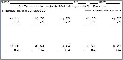 d04 Tabuada Armada da Multiplicação do 2 - Dezena