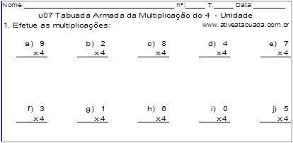 u07 Tabuada Armada da Multiplicação do 4 - Unidade