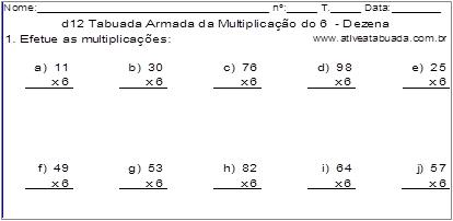 d12 Tabuada Armada da Multiplicação do 6 - Dezena