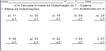 d14 Tabuada Armada da Multiplicação do 7 - Dezena