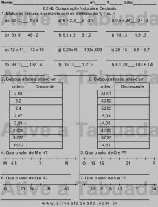 Comparação de números naturais e decimais