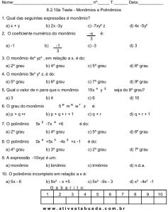 Álgebra com monômios e polinômios