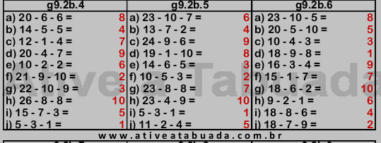 Cálculo Mental com Subtrações